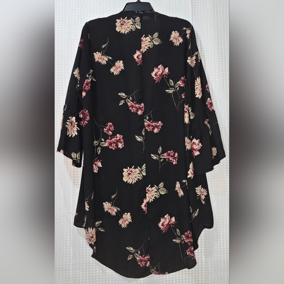 Black Floral Kimono Cardigan Duster | Boho Lightweight Layering Top | Women's - Picture 4 of 8